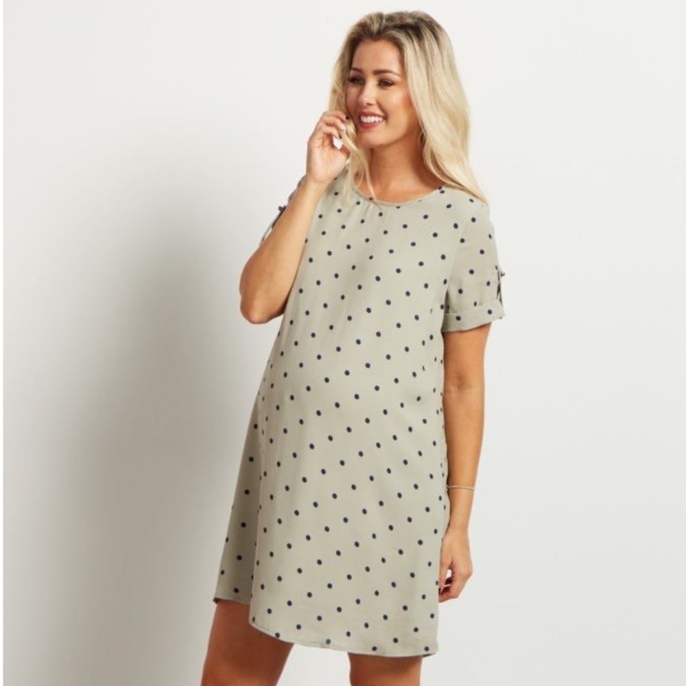 Pinkblush Sage Green Polka Dot Short Sleeve Shift Dress